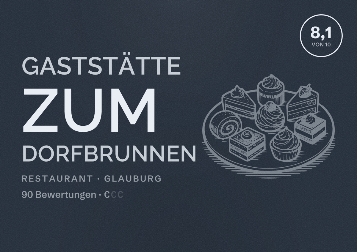 Illustriertes Poster von Gaststätte Zum Dorfbrunnen, Restaurant in Glauburg: Bewertung 8,1 von 10 aus 90 Bewertungen, Preisniveau €