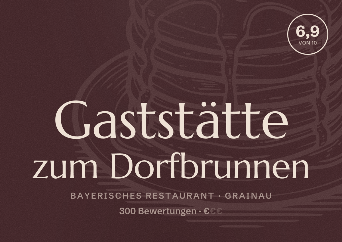Illustriertes Poster von Gaststätte zum Dorfbrunnen, Bayerisches Restaurant in Grainau: Bewertung 6,9 von 10 aus 300 Bewertungen, Preisniveau €