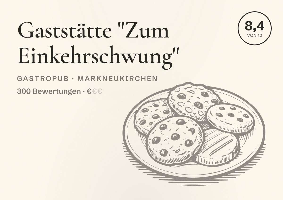 Illustriertes Poster von Gaststätte "Zum Einkehrschwung", Gastropub in Markneukirchen: Bewertung 8,4 von 10 aus 300 Bewertungen, Preisniveau €