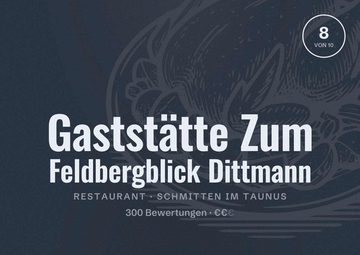 Illustriertes Poster von Gaststätte Zum Feldbergblick Dittmann, Restaurant in Schmitten im Taunus: Bewertung 8 von 10 aus 300 Bewertungen, Preisniveau €€