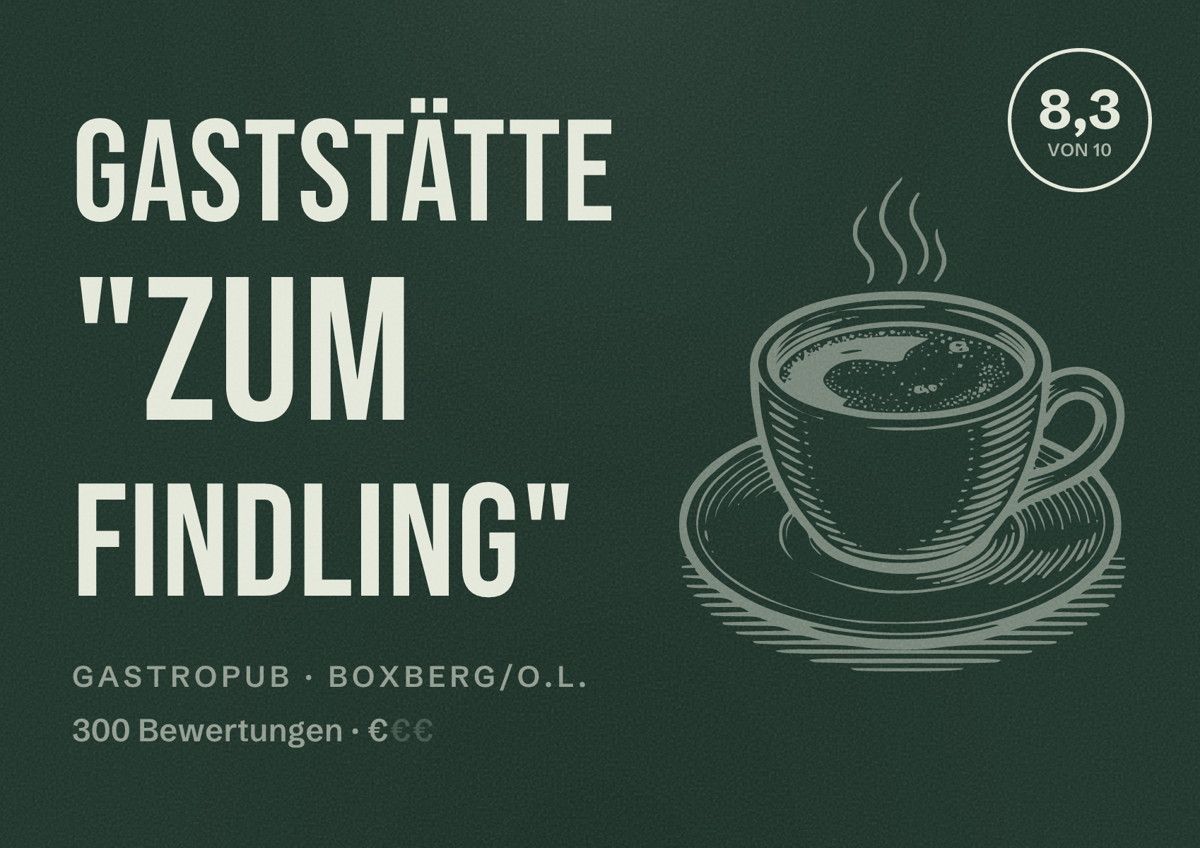 Illustriertes Poster von Gaststätte "Zum Findling", Gastropub in Boxberg/O.L.: Bewertung 8,3 von 10 aus 300 Bewertungen, Preisniveau €