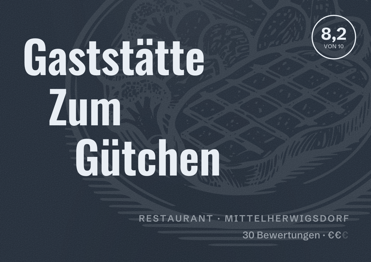 Illustriertes Poster von Gaststätte Zum Gütchen, Restaurant in Mittelherwigsdorf: Bewertung 8,2 von 10 aus 30 Bewertungen, Preisniveau €€