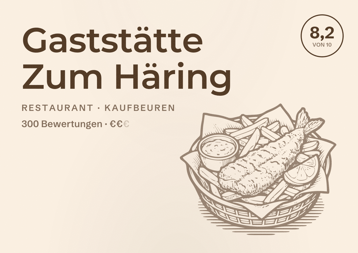 Illustriertes Poster von Gaststätte Zum Häring, Restaurant in Kaufbeuren: Bewertung 8,2 von 10 aus 300 Bewertungen, Preisniveau €€