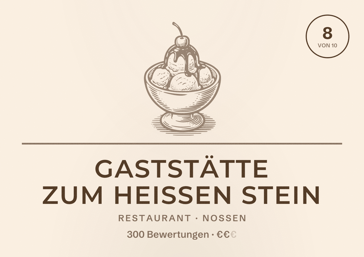 Illustriertes Poster von Gaststätte Zum heißen Stein, Restaurant in Nossen: Bewertung 8 von 10 aus 300 Bewertungen, Preisniveau €€