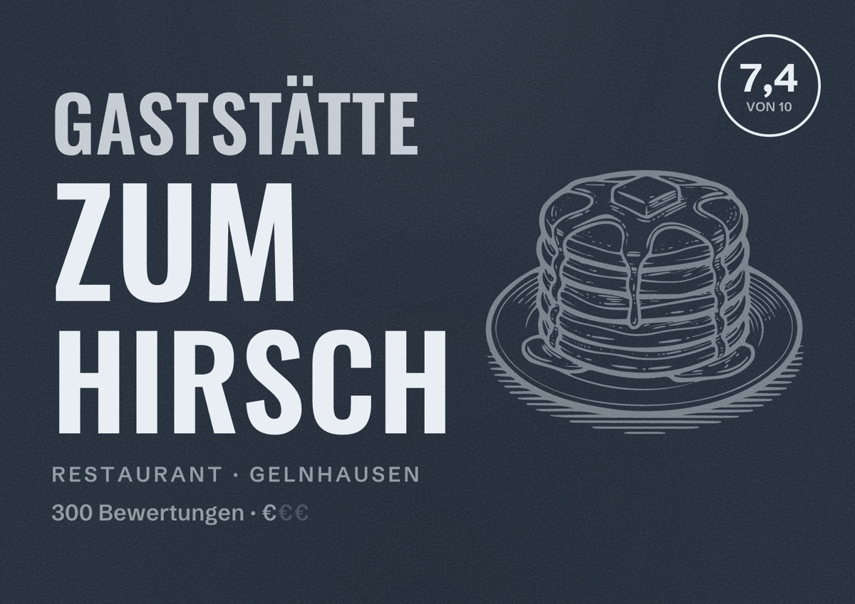 Illustriertes Poster von Gaststätte Zum Hirsch, Restaurant in Gelnhausen: Bewertung 7,4 von 10 aus 300 Bewertungen, Preisniveau €