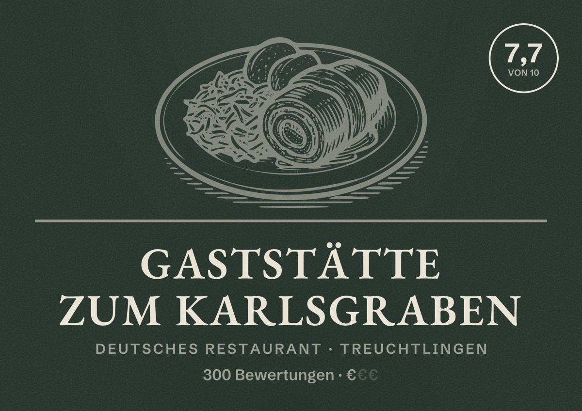 Illustriertes Poster von Gaststätte zum Karlsgraben, Deutsches Restaurant in Treuchtlingen: Bewertung 7,7 von 10 aus 300 Bewertungen, Preisniveau €