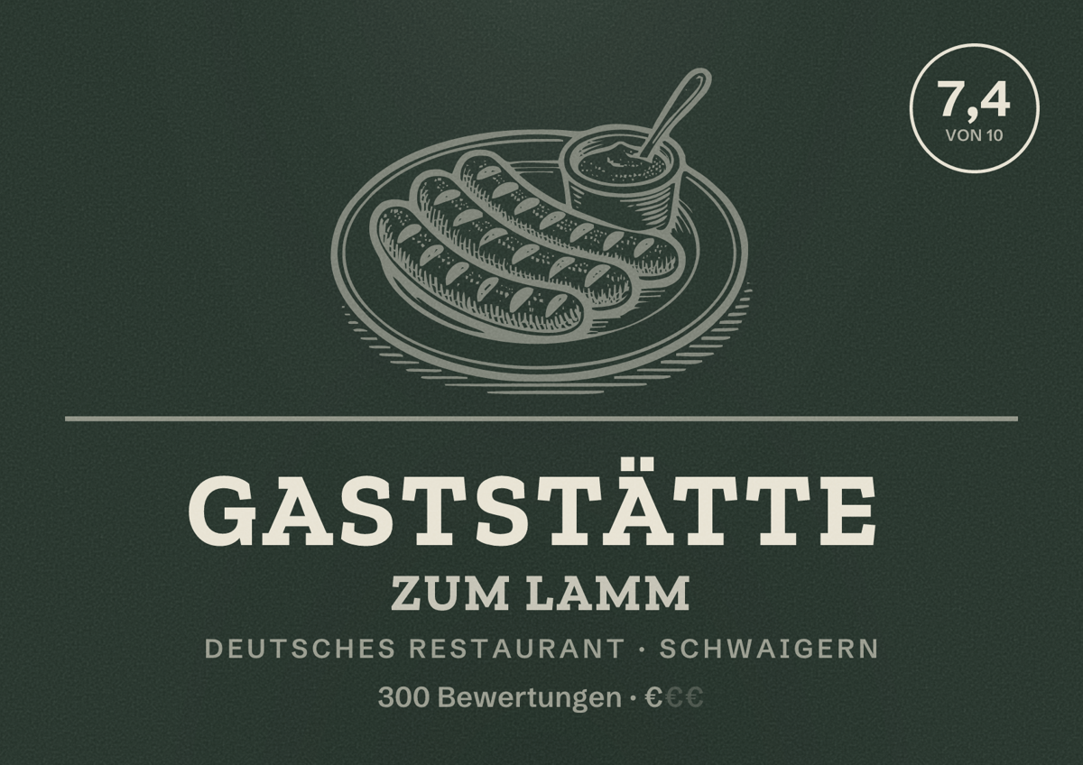 Illustriertes Poster von Gaststätte zum Lamm, Deutsches Restaurant in Schwaigern: Bewertung 7,4 von 10 aus 300 Bewertungen, Preisniveau €