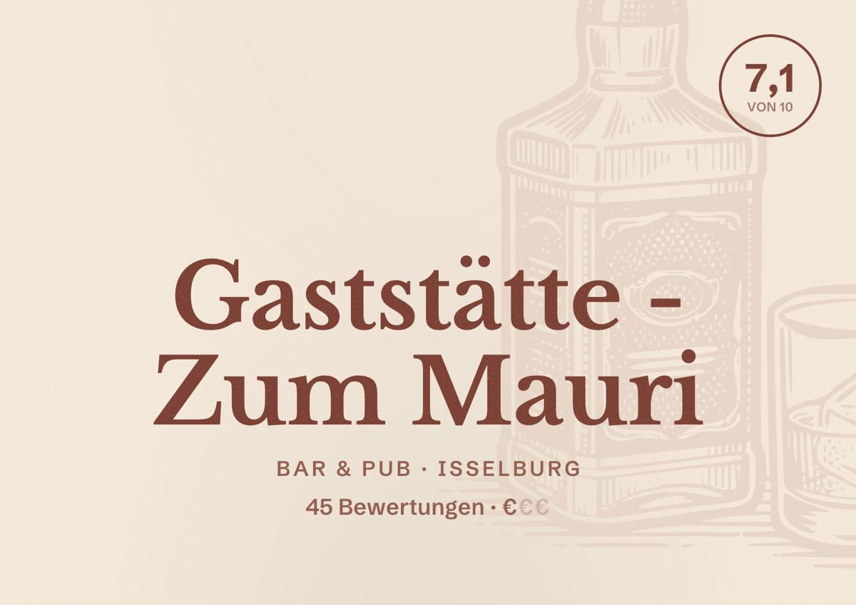 Illustriertes Poster von Gaststätte - Zum Mauri, Bar & Pub in Isselburg: Bewertung 7,1 von 10 aus 45 Bewertungen, Preisniveau €