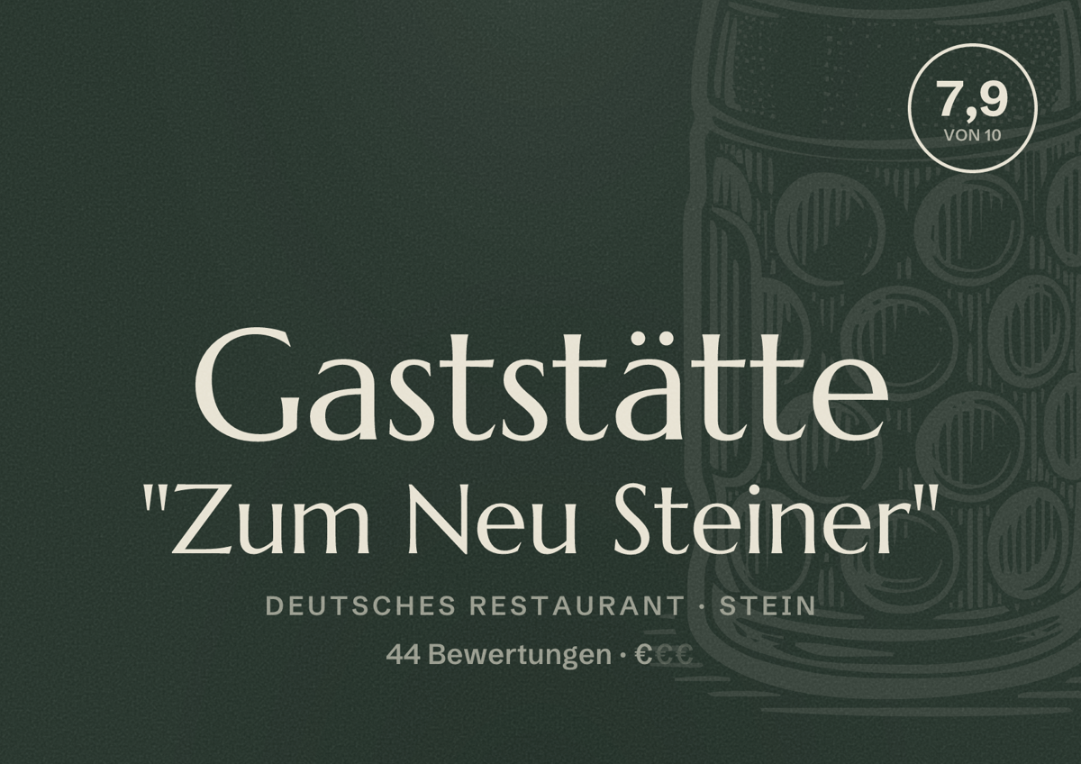 Illustriertes Poster von Gaststätte "Zum Neu Steiner", Deutsches Restaurant in Stein: Bewertung 7,9 von 10 aus 44 Bewertungen, Preisniveau €
