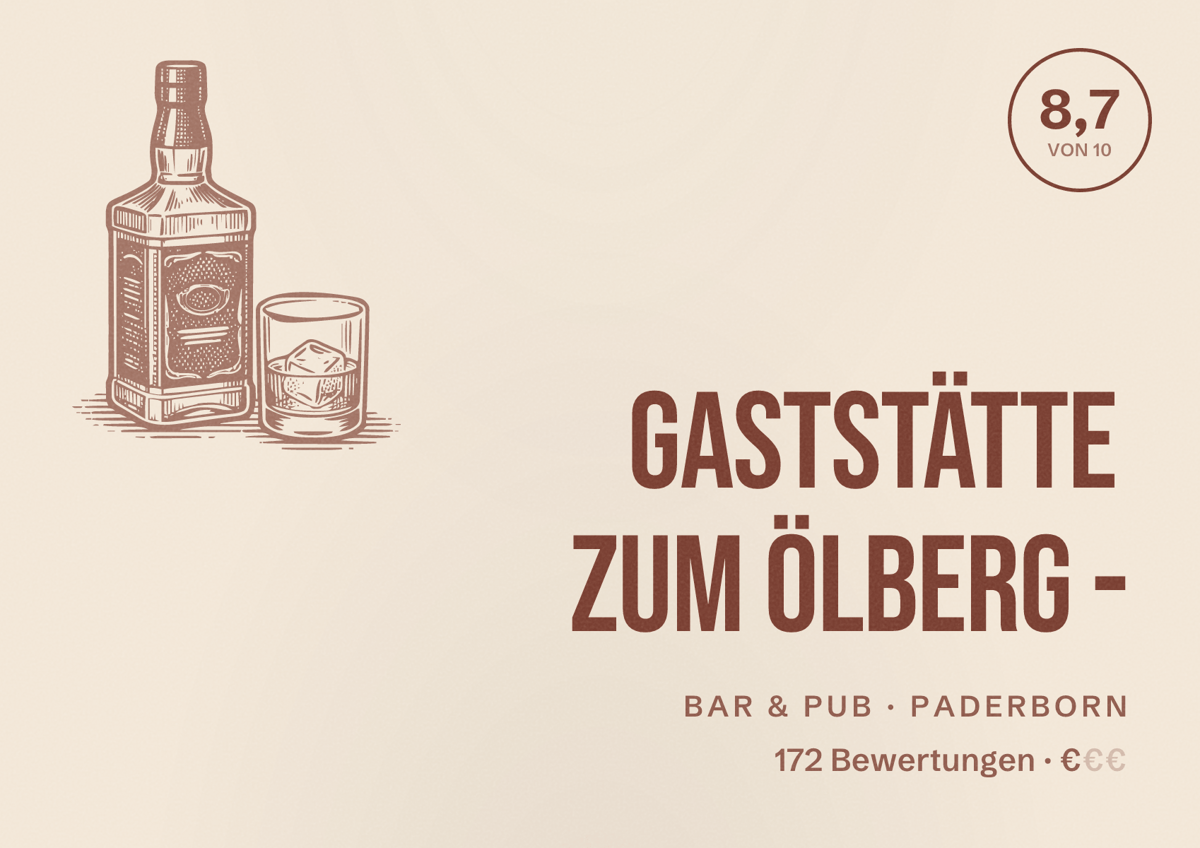 Illustriertes Poster von Gaststätte Zum Ölberg -, Bar & Pub in Paderborn: Bewertung 8,7 von 10 aus 172 Bewertungen, Preisniveau €