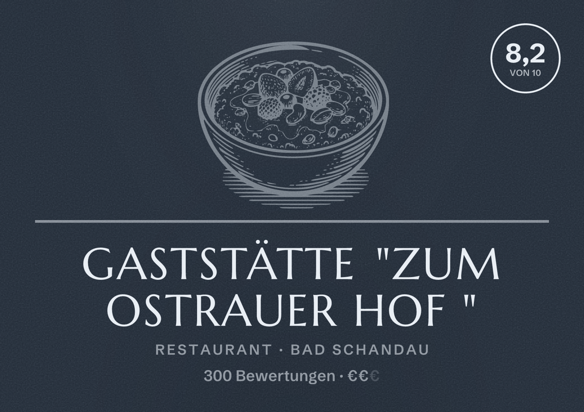 Illustriertes Poster von Gaststätte "Zum Ostrauer Hof ", Restaurant in Bad Schandau: Bewertung 8,2 von 10 aus 300 Bewertungen, Preisniveau €€