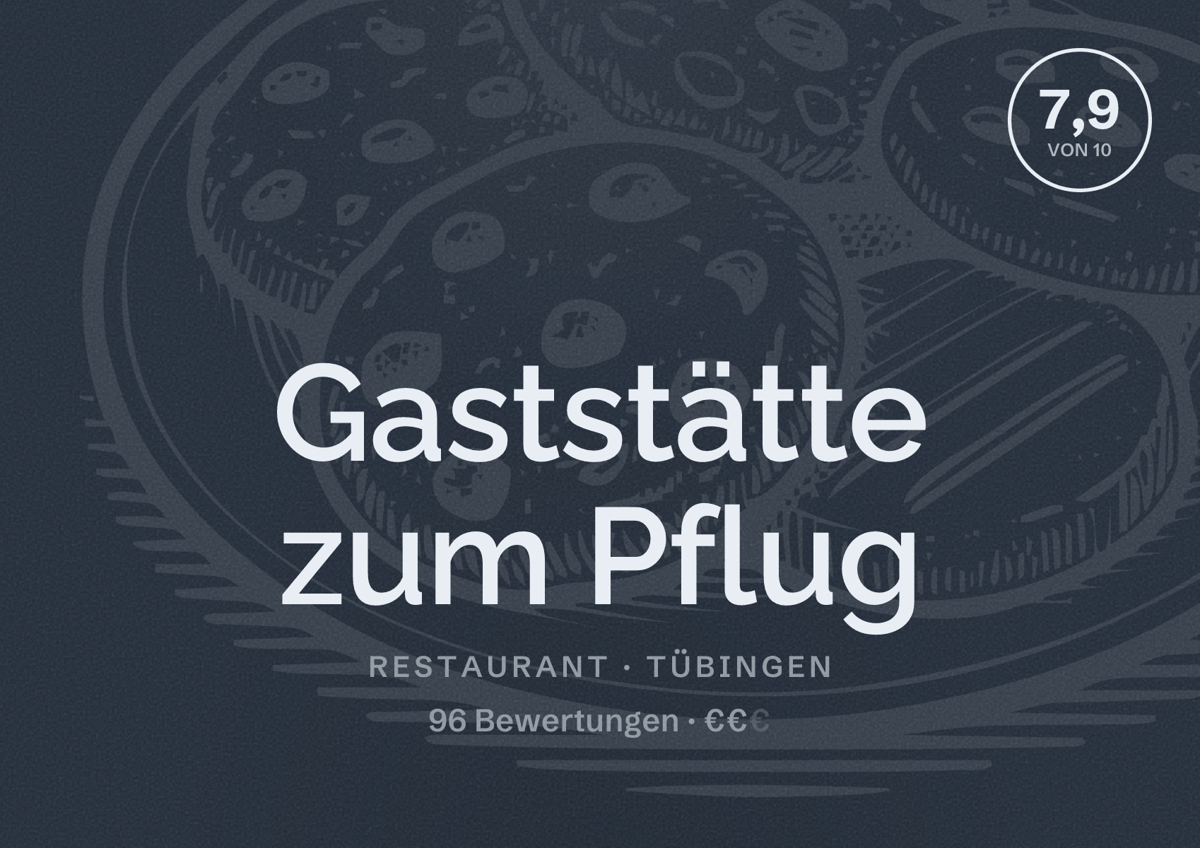 Illustriertes Poster von Gaststätte zum Pflug, Restaurant in Tübingen: Bewertung 7,9 von 10 aus 96 Bewertungen, Preisniveau €€
