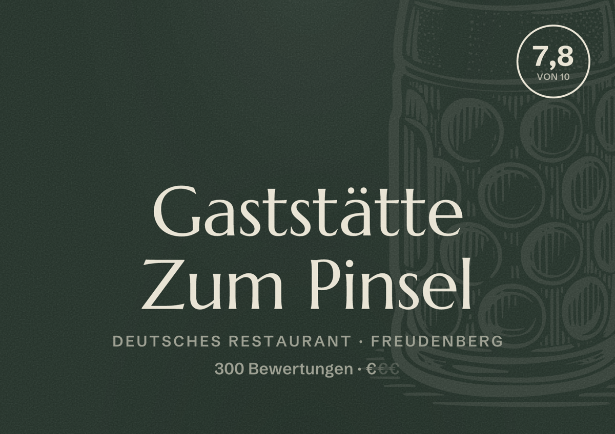 Illustriertes Poster von Gaststätte Zum Pinsel, Deutsches Restaurant in Freudenberg: Bewertung 7,8 von 10 aus 300 Bewertungen, Preisniveau €