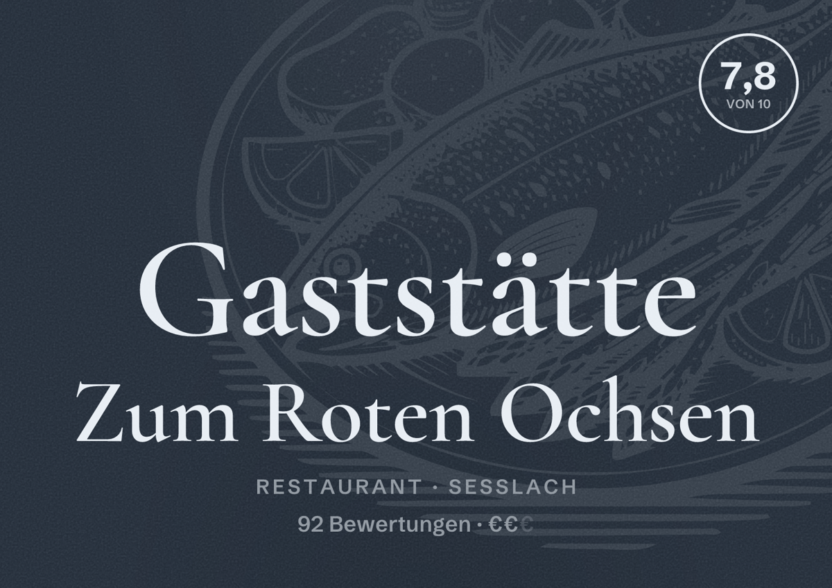 Illustriertes Poster von Gaststätte Zum Roten Ochsen, Restaurant in Seßlach: Bewertung 7,8 von 10 aus 92 Bewertungen, Preisniveau €€