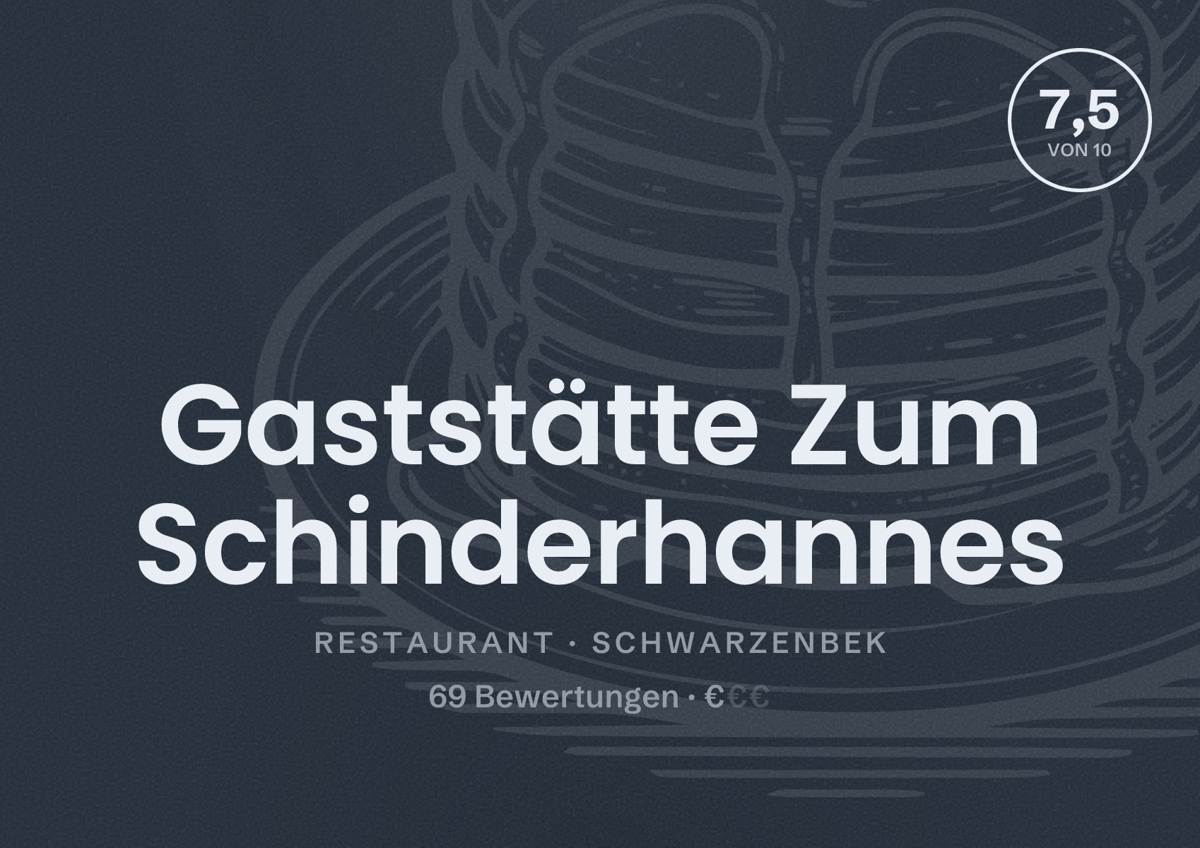 Illustriertes Poster von Gaststätte Zum Schinderhannes, Restaurant in Schwarzenbek: Bewertung 7,5 von 10 aus 69 Bewertungen, Preisniveau €