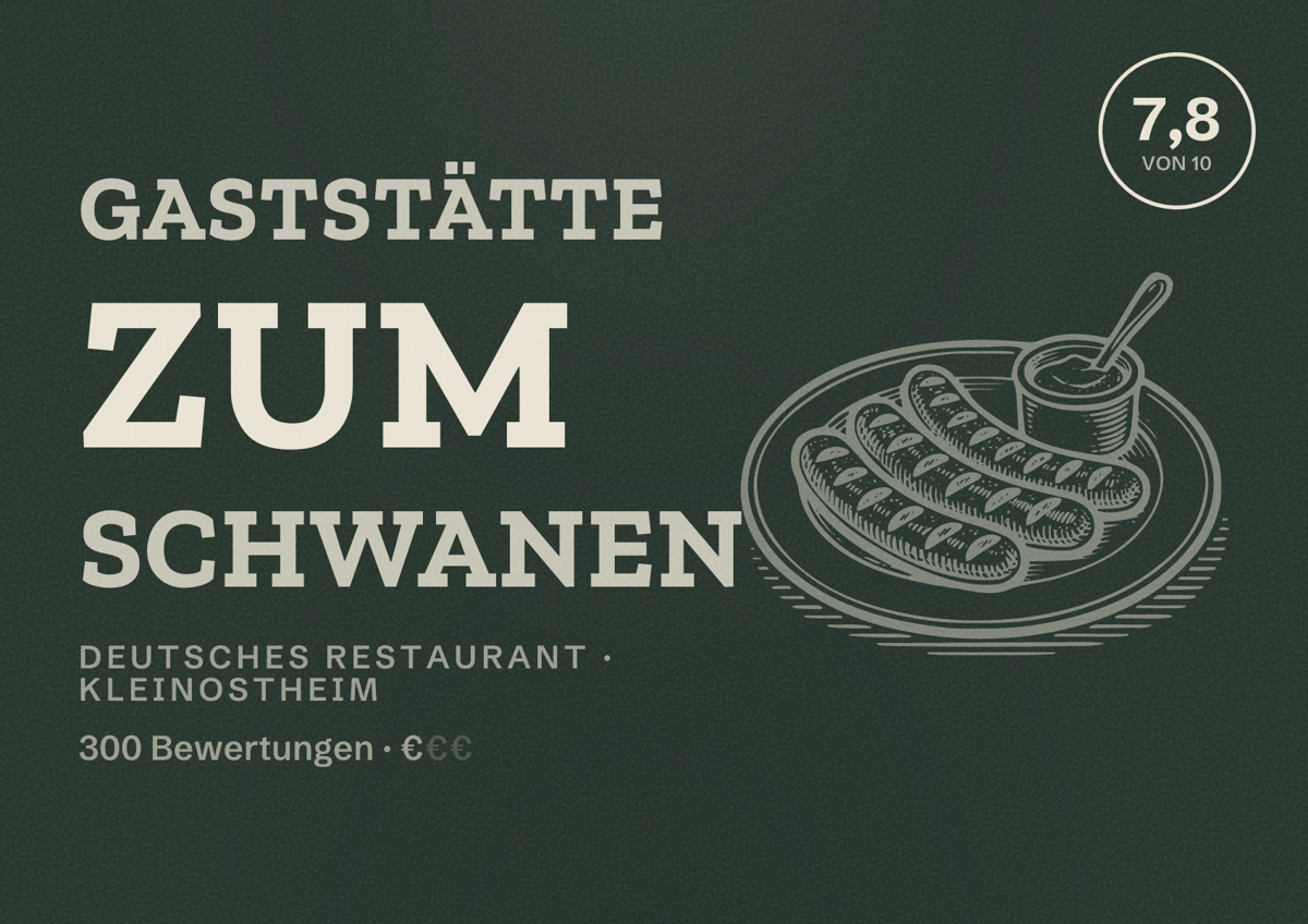Illustriertes Poster von Gaststätte Zum Schwanen, Deutsches Restaurant in Kleinostheim: Bewertung 7,8 von 10 aus 300 Bewertungen, Preisniveau €