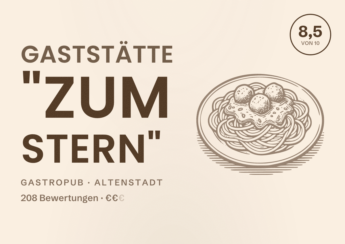 Illustriertes Poster von Gaststätte "Zum Stern", Gastropub in Altenstadt: Bewertung 8,5 von 10 aus 208 Bewertungen, Preisniveau €€