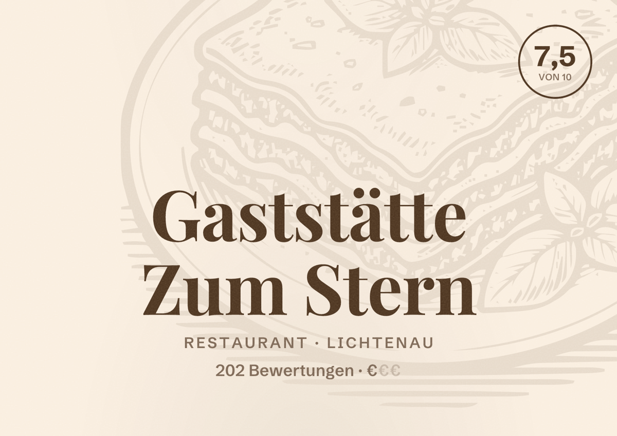 Illustriertes Poster von Gaststätte Zum Stern, Restaurant in Lichtenau: Bewertung 7,5 von 10 aus 202 Bewertungen, Preisniveau €