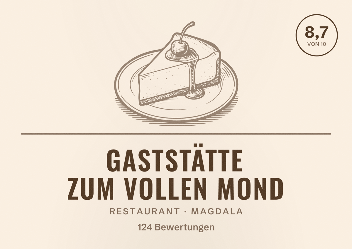 Illustriertes Poster von Gaststätte Zum Vollen Mond, Restaurant in Magdala: Bewertung 8,7 von 10 aus 124 Bewertungen