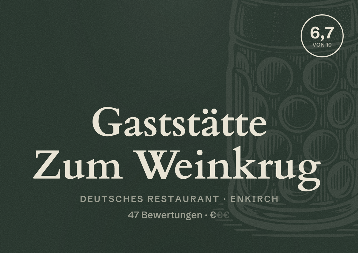 Illustriertes Poster von Gaststätte Zum Weinkrug, Deutsches Restaurant in Enkirch: Bewertung 6,7 von 10 aus 47 Bewertungen, Preisniveau €