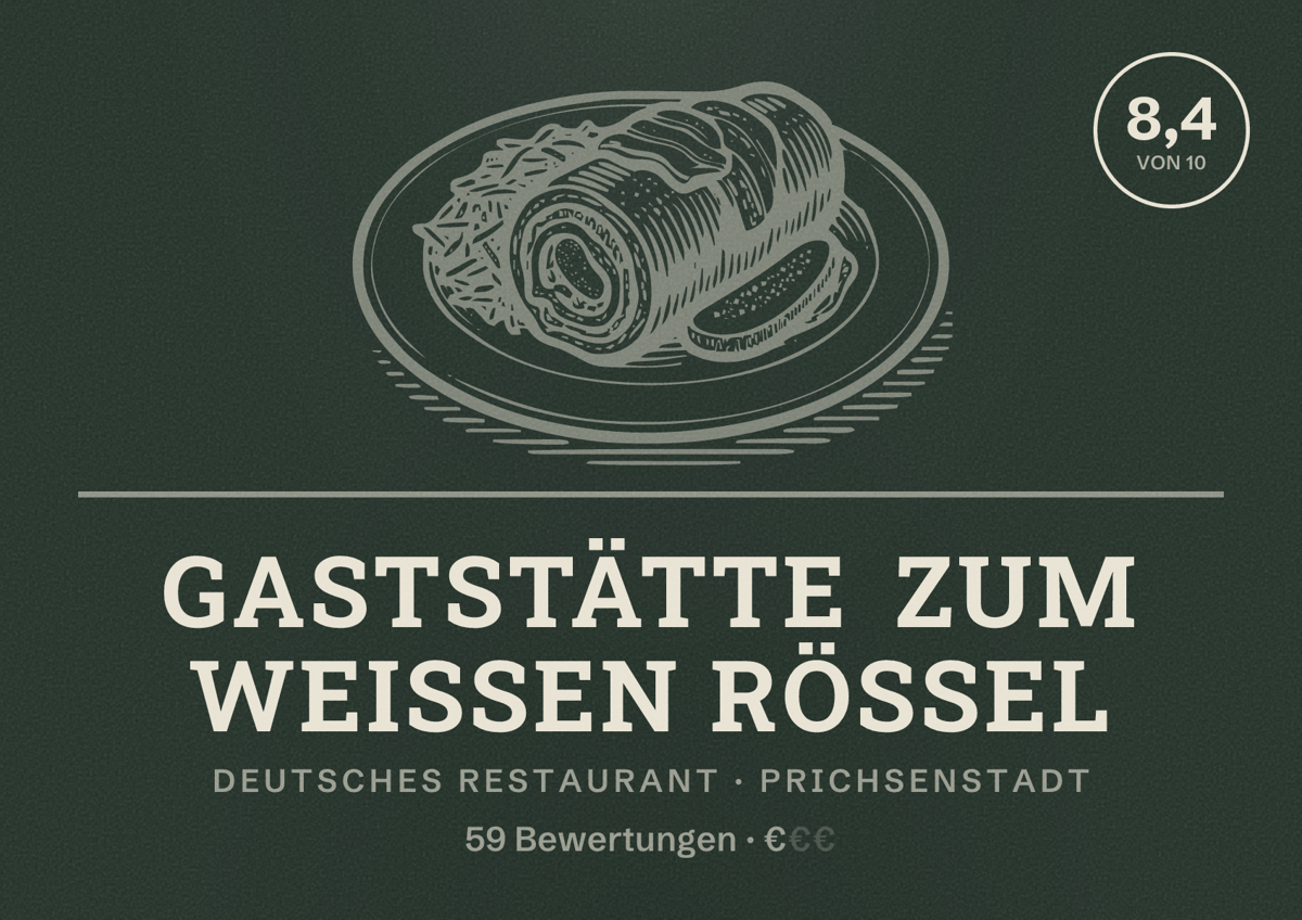 Illustriertes Poster von Gaststätte Zum weißen Rössel, Deutsches Restaurant in Prichsenstadt: Bewertung 8,4 von 10 aus 59 Bewertungen, Preisniveau €