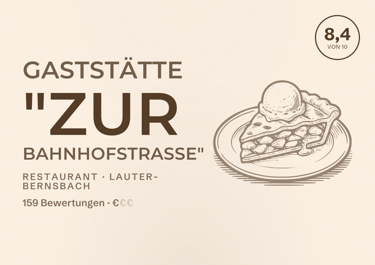Illustriertes Poster von Gaststätte "Zur Bahnhofstraße", Restaurant in Lauter-Bernsbach: Bewertung 8,4 von 10 aus 159 Bewertungen, Preisniveau €