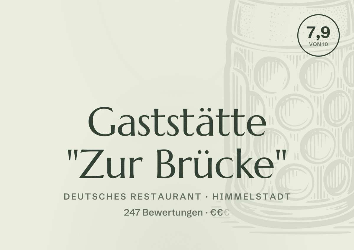 Illustriertes Poster von Gaststätte "Zur Brücke", Deutsches Restaurant in Himmelstadt: Bewertung 7,9 von 10 aus 247 Bewertungen, Preisniveau €€