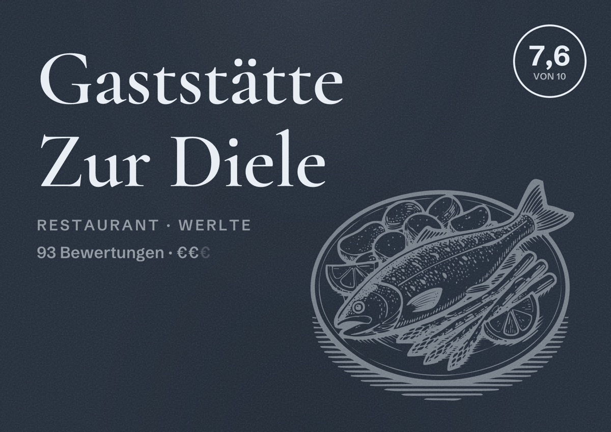 Illustriertes Poster von Gaststätte Zur Diele, Restaurant in Werlte: Bewertung 7,6 von 10 aus 93 Bewertungen, Preisniveau €€