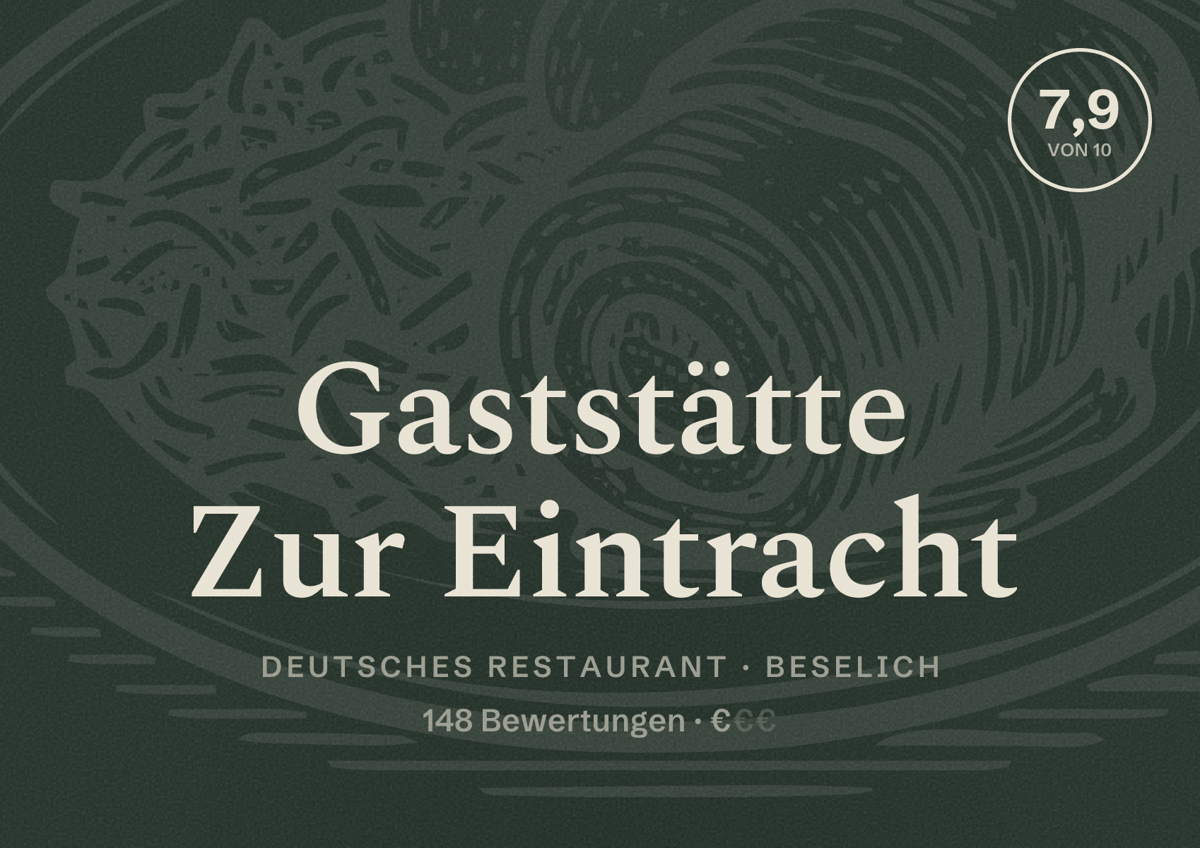 Illustriertes Poster von Gaststätte Zur Eintracht, Deutsches Restaurant in Beselich: Bewertung 7,9 von 10 aus 148 Bewertungen, Preisniveau €