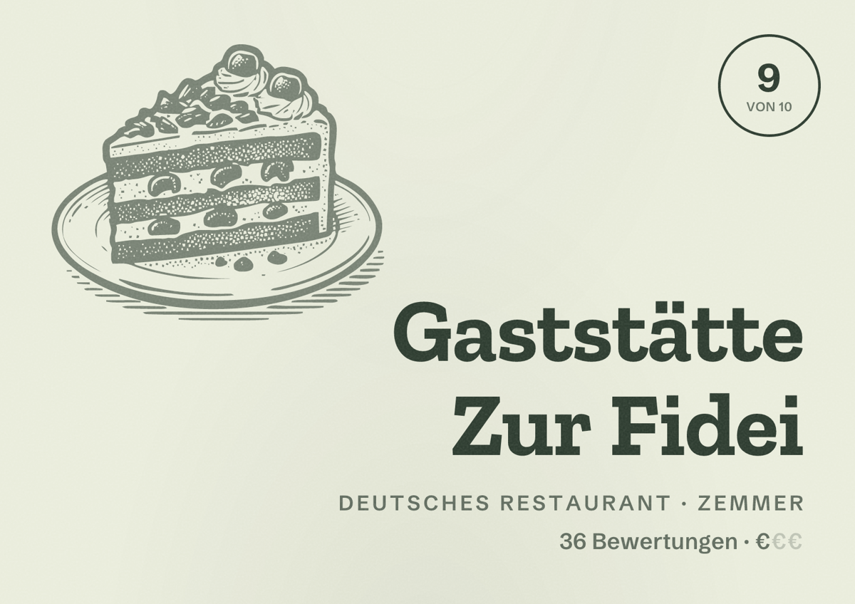 Illustriertes Poster von Gaststätte Zur Fidei, Deutsches Restaurant in Zemmer: Bewertung 9 von 10 aus 36 Bewertungen, Preisniveau €