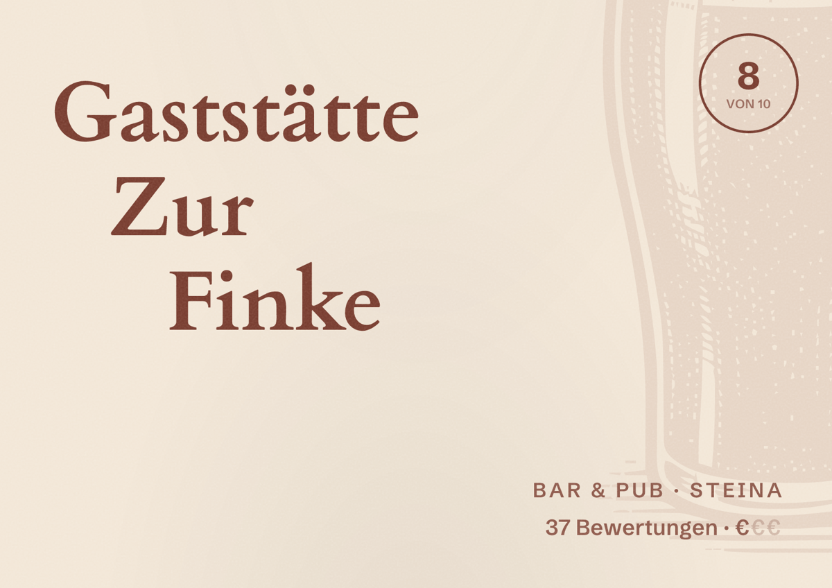 Illustriertes Poster von Gaststätte Zur Finke, Bar & Pub in Steina: Bewertung 8 von 10 aus 37 Bewertungen, Preisniveau €