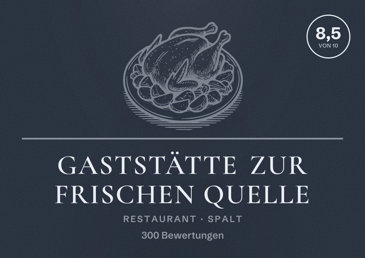 Illustriertes Poster von Gaststätte Zur frischen Quelle, Restaurant in Spalt: Bewertung 8,5 von 10 aus 300 Bewertungen