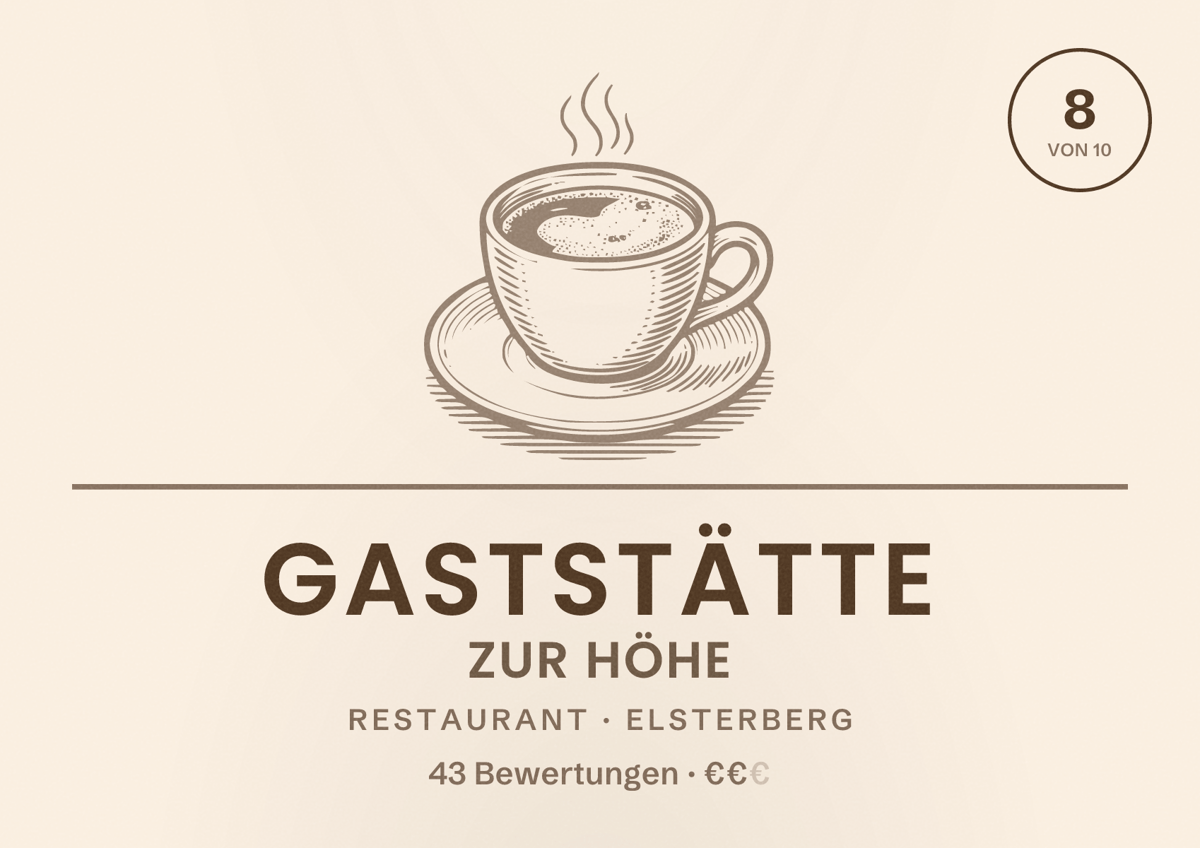Illustriertes Poster von Gaststätte zur Höhe, Restaurant in Elsterberg: Bewertung 8 von 10 aus 43 Bewertungen, Preisniveau €€
