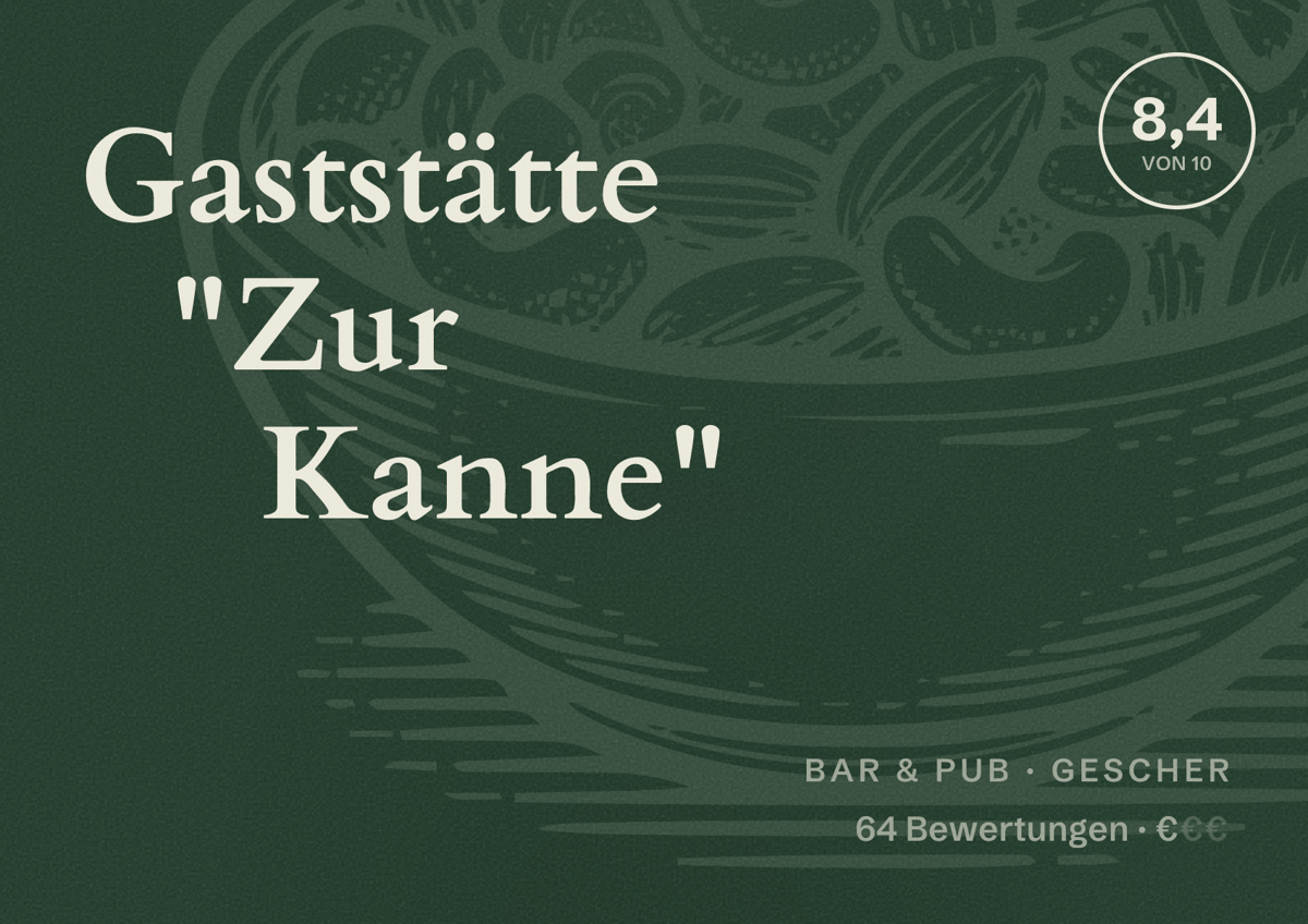 Illustriertes Poster von Gaststätte "Zur Kanne", Bar & Pub in Gescher: Bewertung 8,4 von 10 aus 64 Bewertungen, Preisniveau €