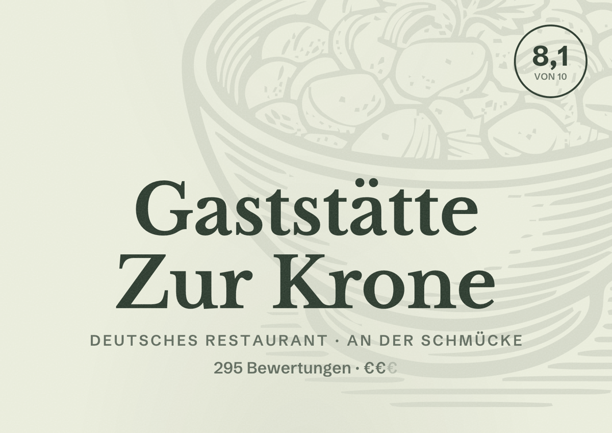Illustriertes Poster von Gaststätte Zur Krone, Deutsches Restaurant in An der Schmücke: Bewertung 8,1 von 10 aus 295 Bewertungen, Preisniveau €€