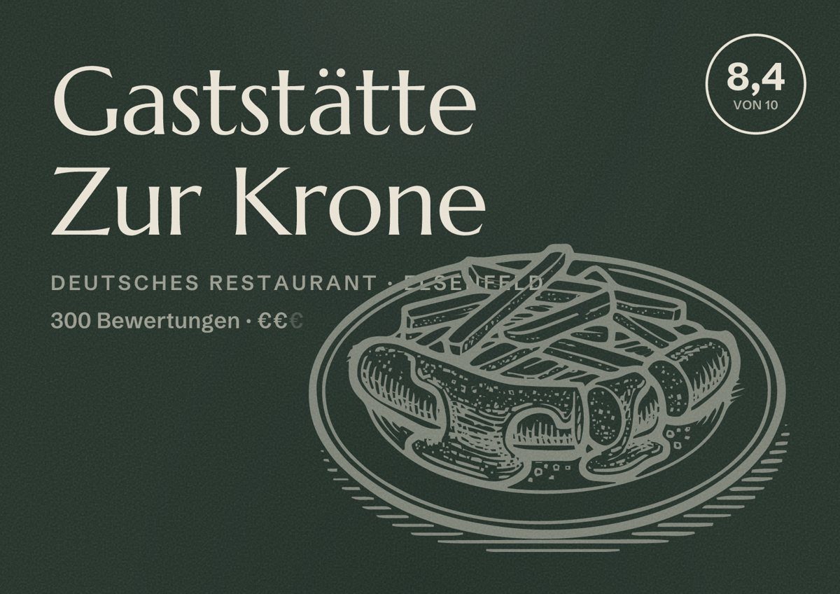 Illustriertes Poster von Gaststätte Zur Krone, Deutsches Restaurant in Elsenfeld: Bewertung 8,4 von 10 aus 300 Bewertungen, Preisniveau €€
