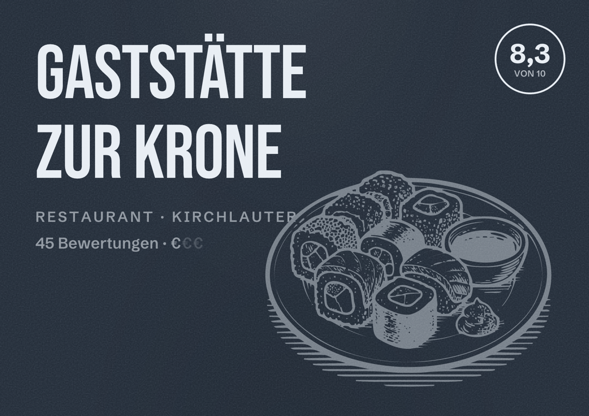 Illustriertes Poster von Gaststätte Zur Krone, Restaurant in Kirchlauter: Bewertung 8,3 von 10 aus 45 Bewertungen, Preisniveau €