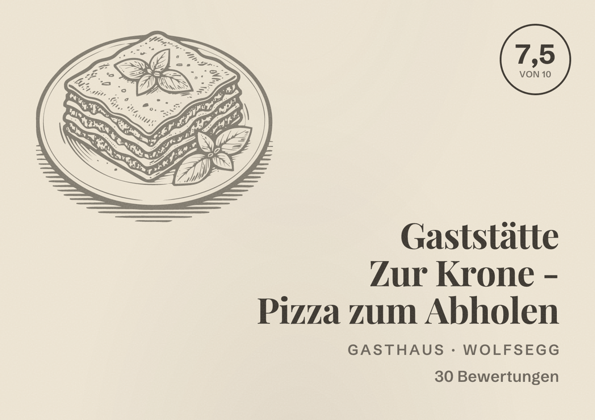 Illustriertes Poster von Gaststätte Zur Krone - Pizza zum Abholen, Gasthaus in Wolfsegg: Bewertung 7,5 von 10 aus 30 Bewertungen