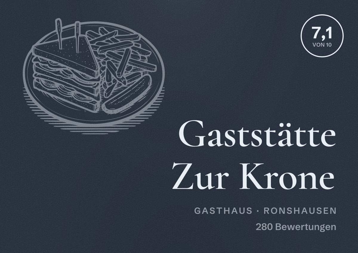 Illustriertes Poster von Gaststätte Zur Krone, Gasthaus in Ronshausen: Bewertung 7,1 von 10 aus 280 Bewertungen