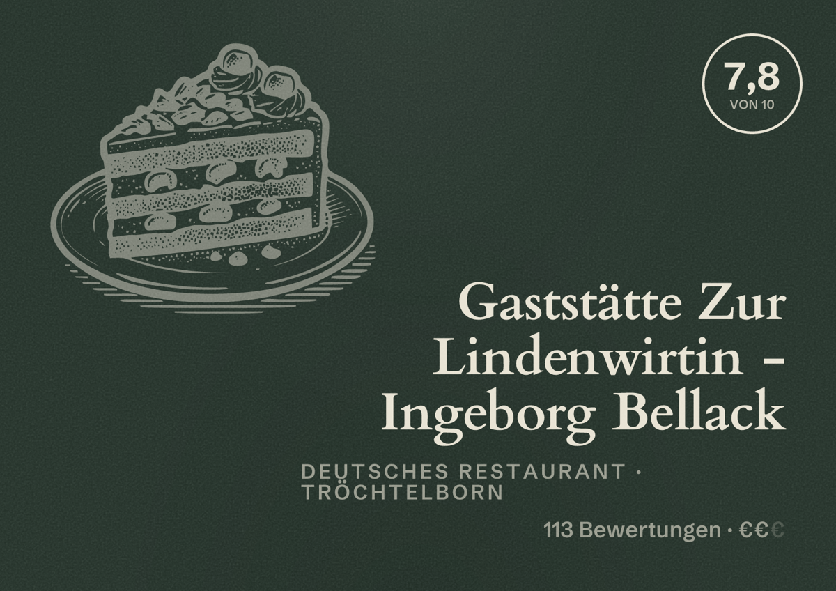 Illustriertes Poster von Gaststätte Zur Lindenwirtin - Ingeborg Bellack, Deutsches Restaurant in Tröchtelborn: Bewertung 7,8 von 10 aus 113 Bewertungen, Preisniveau €€