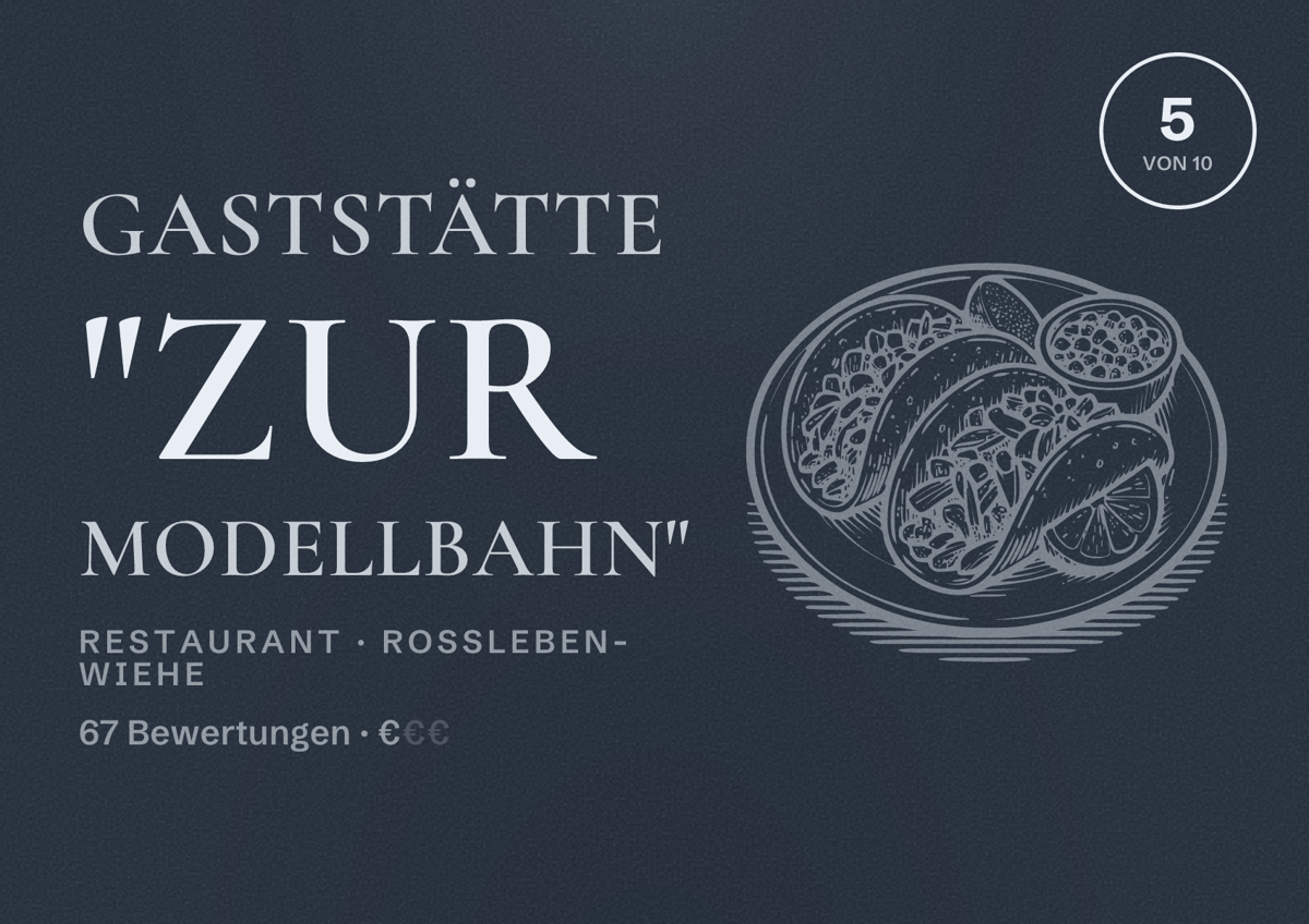 Illustriertes Poster von Gaststätte "Zur Modellbahn", Restaurant in Roßleben-Wiehe: Bewertung 5 von 10 aus 67 Bewertungen, Preisniveau €