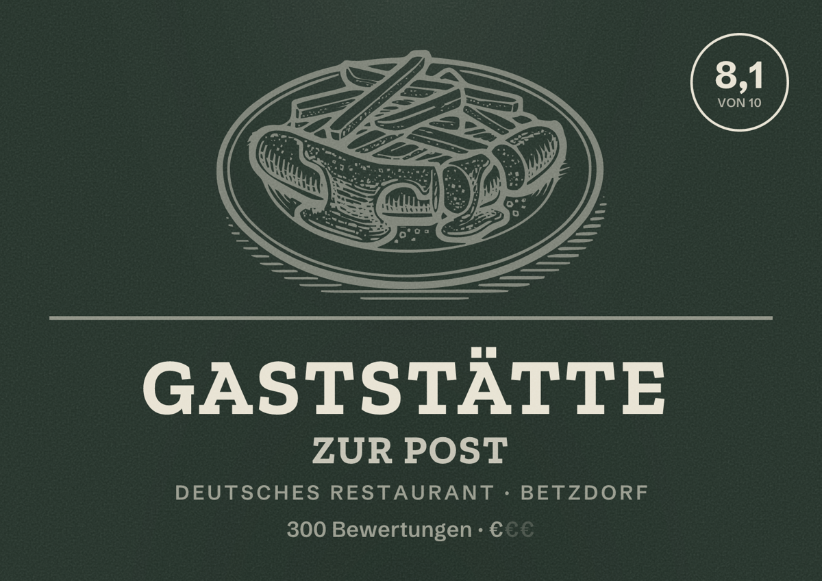 Illustriertes Poster von Gaststätte zur Post, Deutsches Restaurant in Betzdorf: Bewertung 8,1 von 10 aus 300 Bewertungen, Preisniveau €