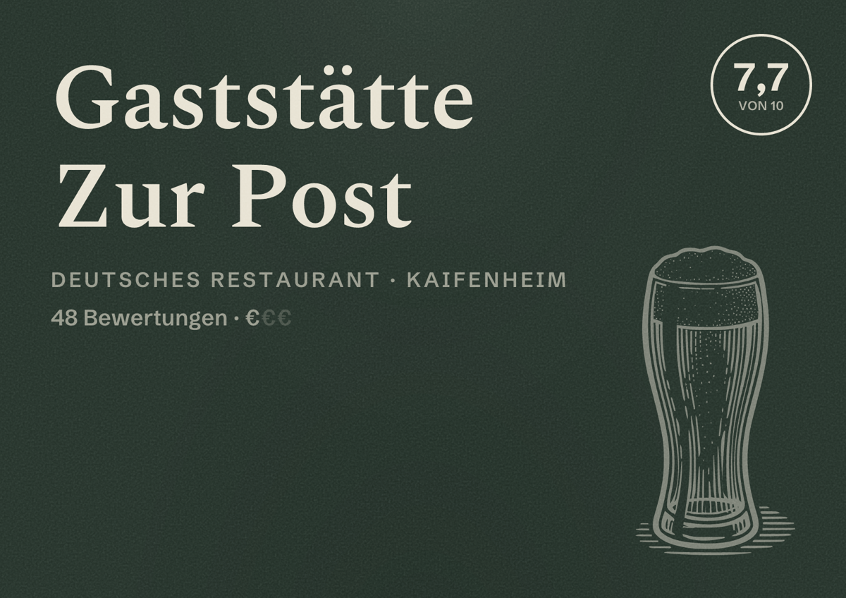 Illustriertes Poster von Gaststätte Zur Post, Deutsches Restaurant in Kaifenheim: Bewertung 7,7 von 10 aus 48 Bewertungen, Preisniveau €