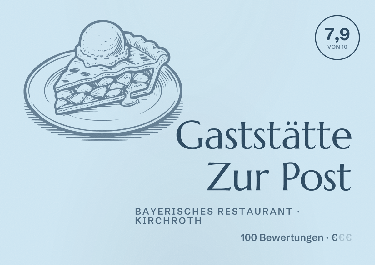 Illustriertes Poster von Gaststätte Zur Post, Bayerisches Restaurant in Kirchroth: Bewertung 7,9 von 10 aus 100 Bewertungen, Preisniveau €