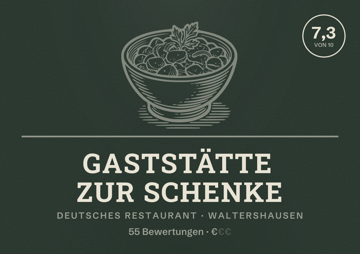 Illustriertes Poster von Gaststätte Zur Schenke, Deutsches Restaurant in Waltershausen: Bewertung 7,3 von 10 aus 55 Bewertungen, Preisniveau €