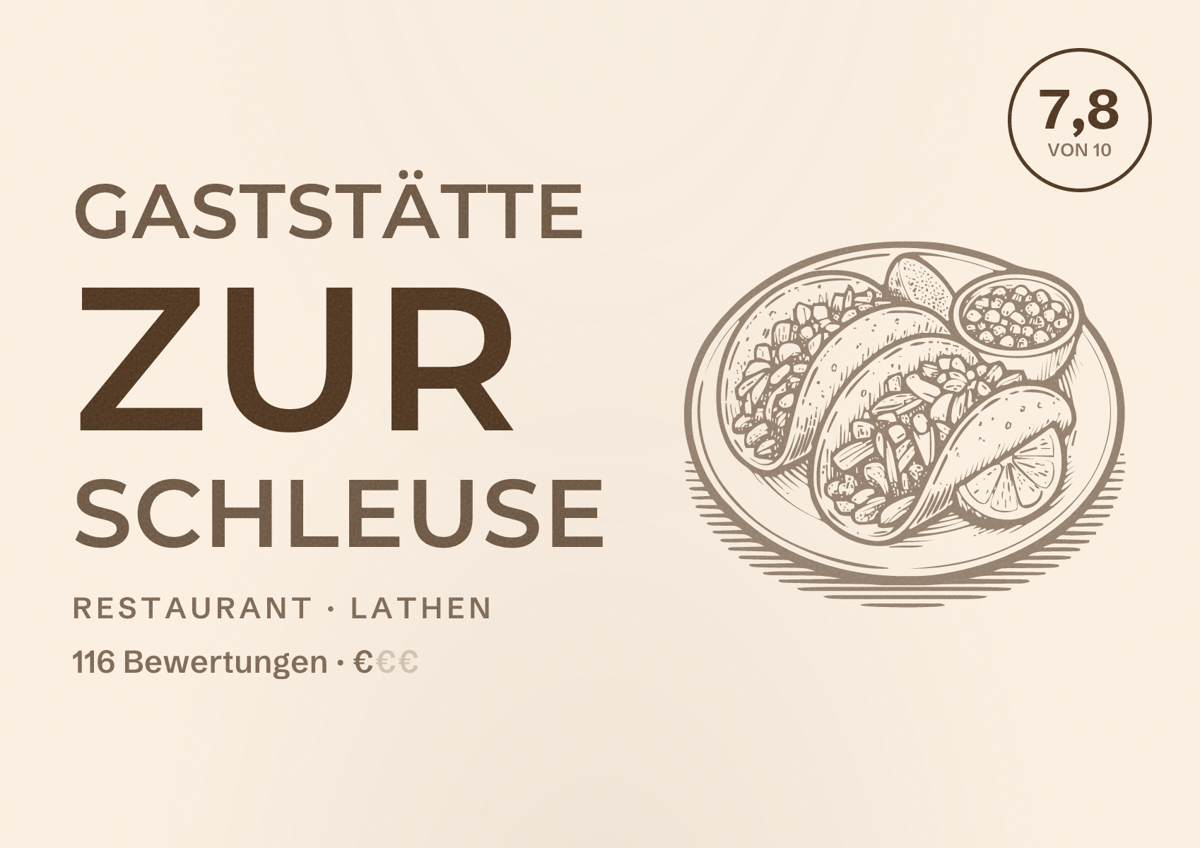 Illustriertes Poster von Gaststätte zur Schleuse, Restaurant in Lathen: Bewertung 7,8 von 10 aus 116 Bewertungen, Preisniveau €