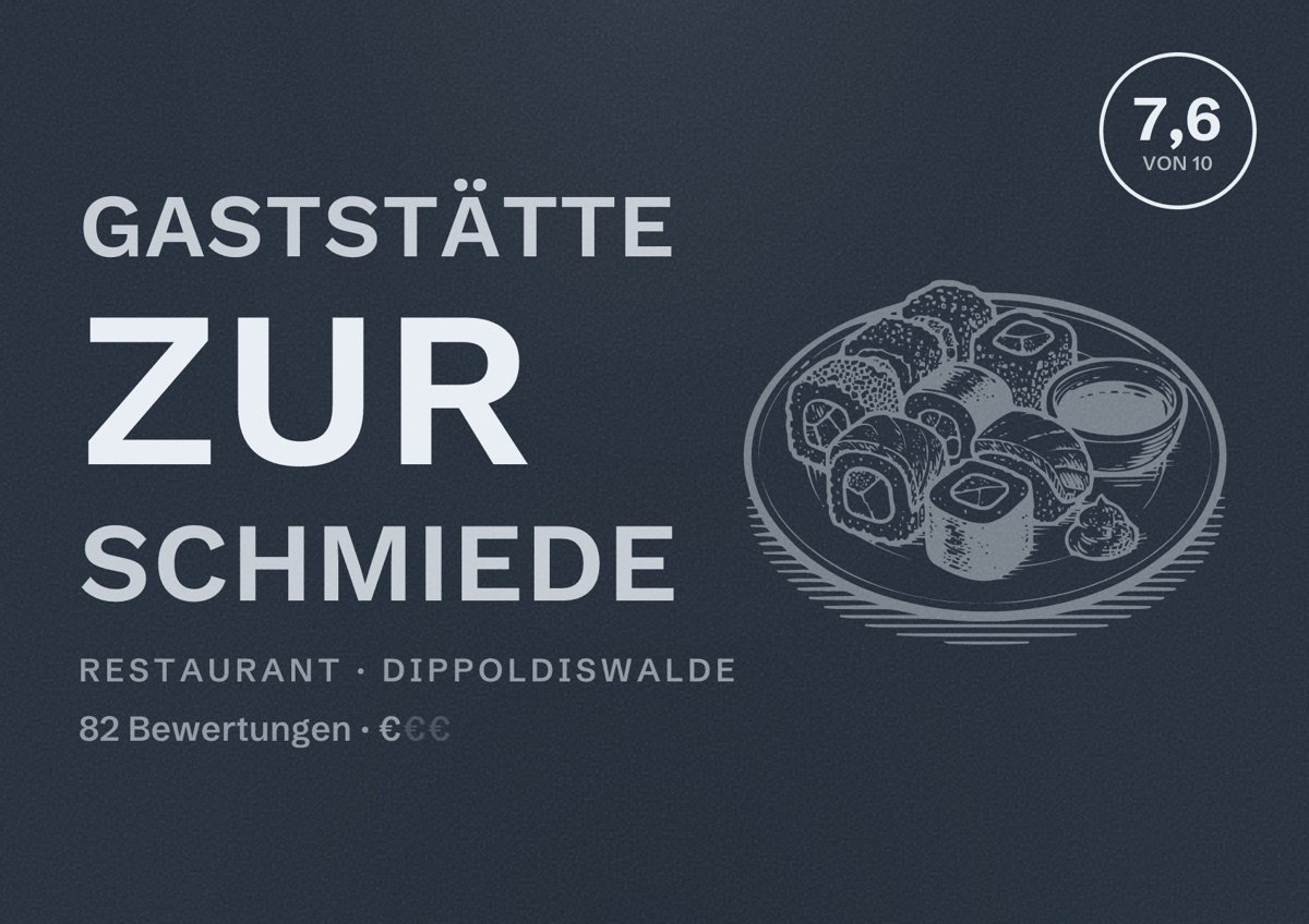 Illustriertes Poster von Gaststätte Zur Schmiede, Restaurant in Dippoldiswalde: Bewertung 7,6 von 10 aus 82 Bewertungen, Preisniveau €