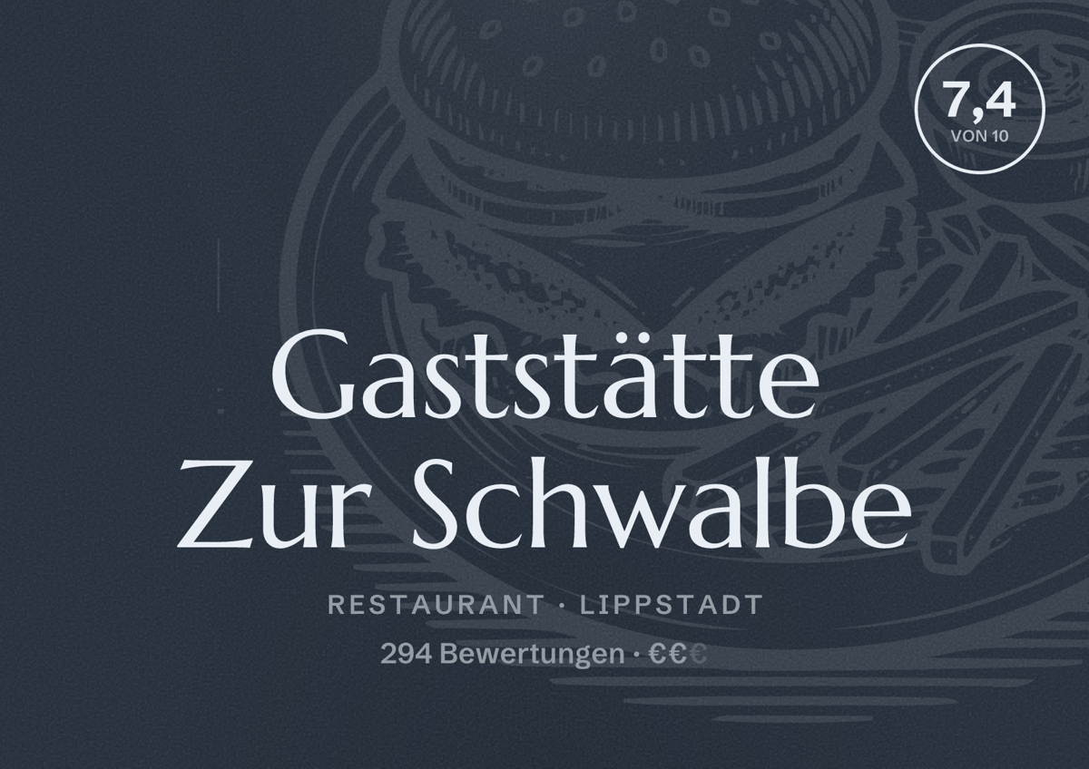 Illustriertes Poster von Gaststätte Zur Schwalbe, Restaurant in Lippstadt: Bewertung 7,4 von 10 aus 294 Bewertungen, Preisniveau €€