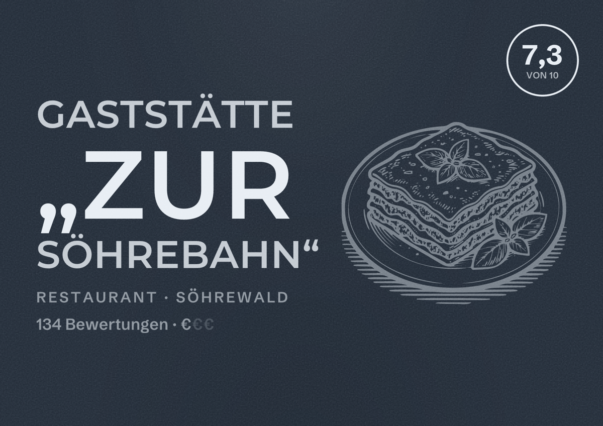Illustriertes Poster von Gaststätte „Zur Söhrebahn“, Restaurant in Söhrewald: Bewertung 7,3 von 10 aus 134 Bewertungen, Preisniveau €