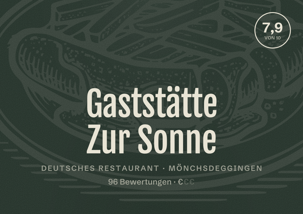Illustriertes Poster von Gaststätte Zur Sonne, Deutsches Restaurant in Mönchsdeggingen: Bewertung 7,9 von 10 aus 96 Bewertungen, Preisniveau €